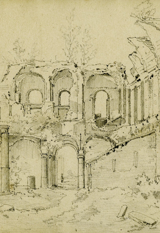 Dessin des ruines du château de Charles de Lorraine